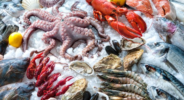 Seafood on ice at the fish market
