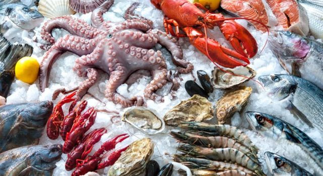 Seafood on ice at the fish market